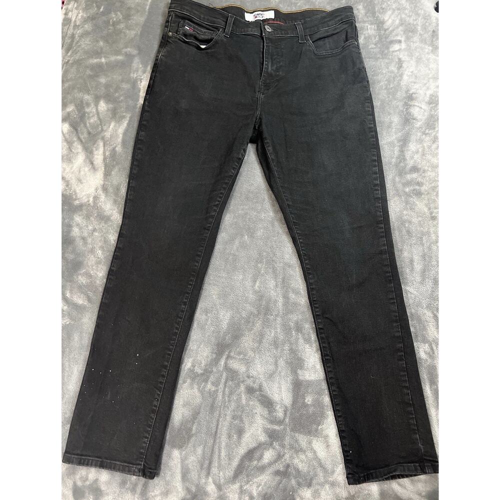 Tommy Jeans Men's Black Straight Denim Jeans Logo Button 5-Pocket Design
